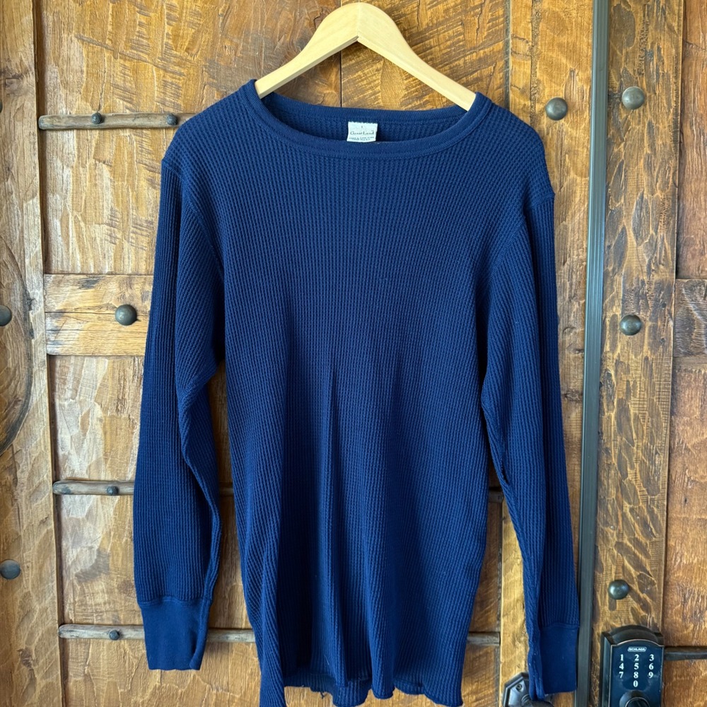 GreatLand Mens Navy Blue Waffle Knit Thermal Long Sleeve Shirt Made in USA L